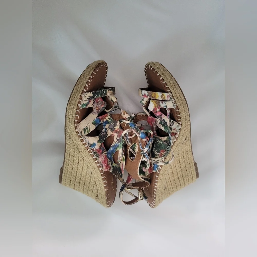 New Sugar Strappy Lace Up High Wedge Espadrille Sandals 9.5